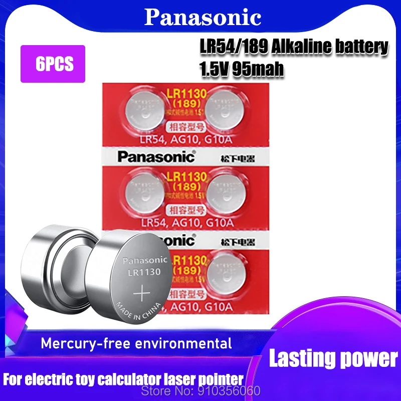 6 шт щелочной аккумулятор монета Батарея Panasonic 1 55 V AG10 LR54 189 SR54 389 LR1130 SR1130 L1131 G10A AG 10