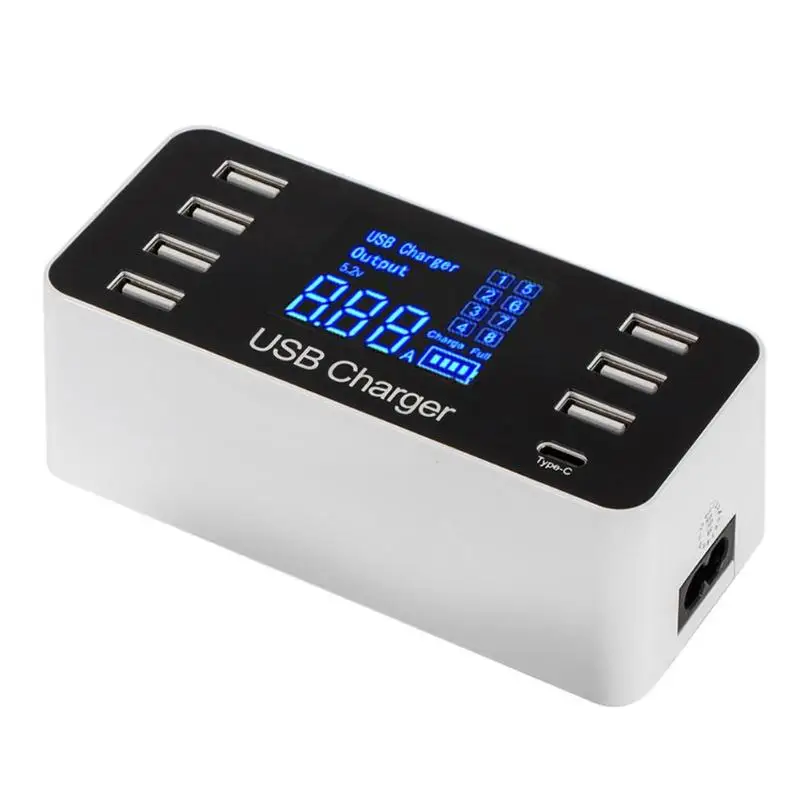 8 Ports USB HUB Adapter 7 USB and Type-C LCD Digital Display PD Charging Splitter Classic Colors and Simple Durable Design