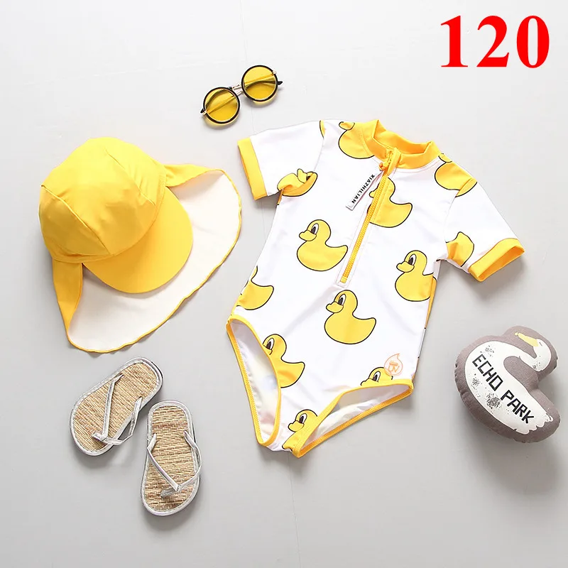 SIZE 120 Купальный костюм для маленьких девочек; Цельный Детский купальник; Новинка года; летний купальник для девочек с принтом утки; пляжные купальные костюмы для бассейна - Цвет: SIZE 120