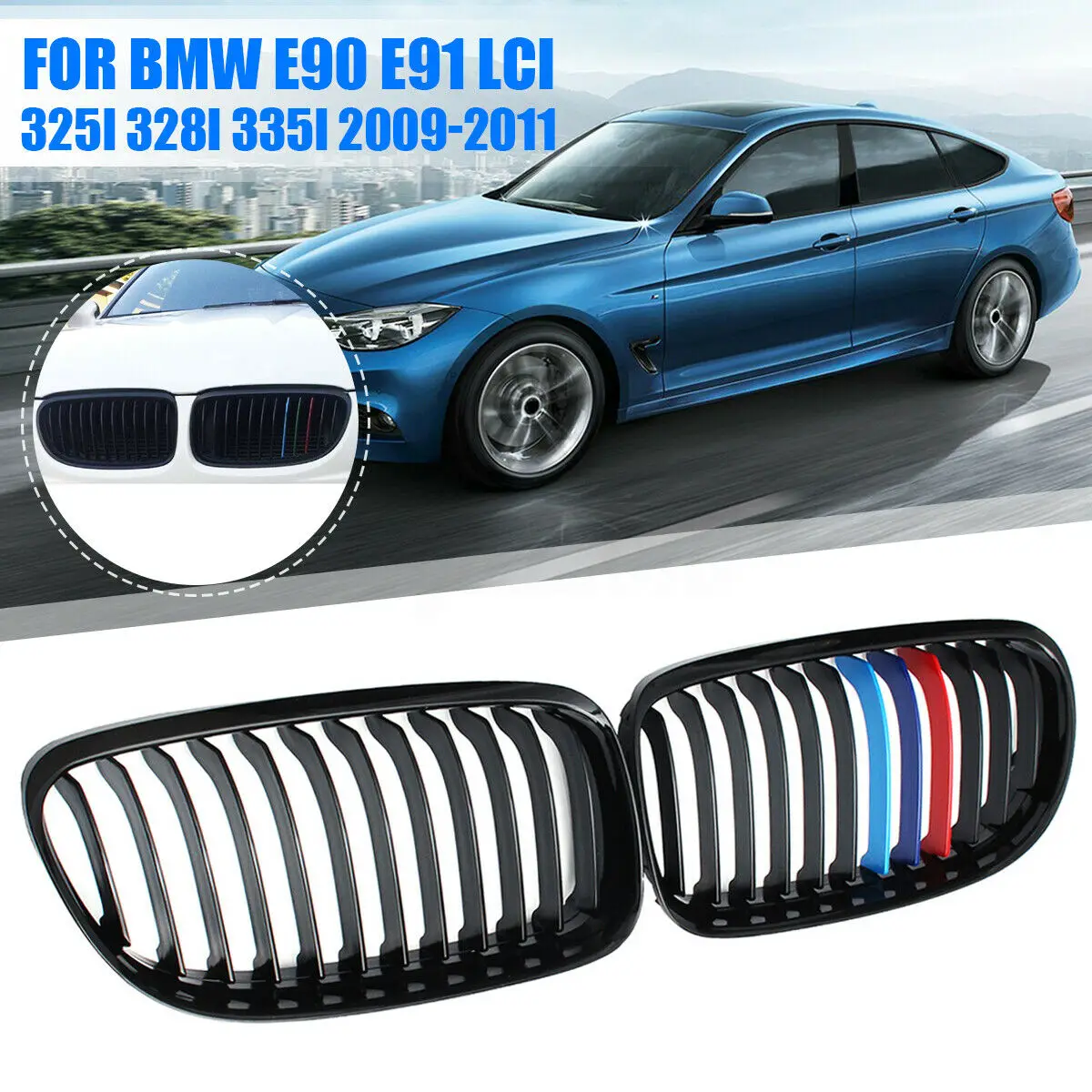 Для BMW 3 серии E90 E91 LCI 325i 328i 335i 2009 2010 2011 Автомобильный глянцевый черный m-цвет Передняя решетка для почек Авто гоночная решетка