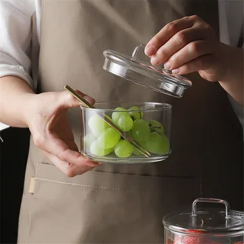 

Nordic Glass Storage Jar Kitchen Food Container Chic Stackable Organizer Jar Simple Fruit Dessert Salad Bowl Box