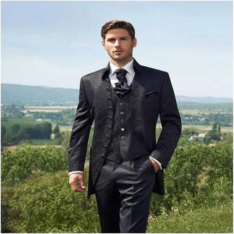 

Custom men's suit (Jacket+Pants+Vest) men business suits trousers tunic black new arrival Large Size Traditional Mandarin