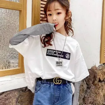 

High Quality Spring New Girls Loose Letters Casual Long-sleeved T-shirts for Big Children Korean New Tops Children's Clothes