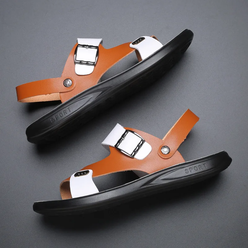 

2019 New Style Summer MEN'S Sandals Men Outdoor Double Purpose Slippers Metrosexual Pattern & White Sandals Men's