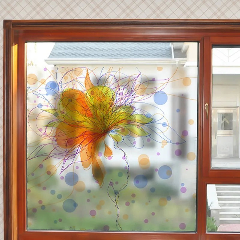 Plant Flowers Removable Light Opaque PVC Frosted Window Sliding Door Bathroom With Glue Glass Film Room Decoration Stickers