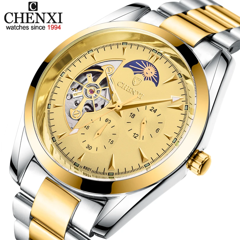 

CHENXI Automatic Mechanical Watch Men Tourbillon Luxury Stainless Steel Watches Quartz Mens Waterproof Wrist Watch Man Clock