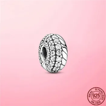 

2020 New 925 Sterling Silver Zircon CZ Pave Snake Chain Pattern Clip Stopper Charm fit Bracelet Bangle Silver 925 Jewelry Making