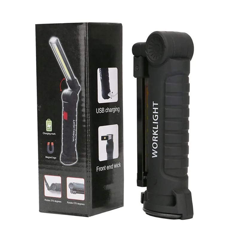LED Portable Flashlight USB Torch Work Light Magnetic Rechargeable COB Hanging Hook Outdoor Auto Car Repair Flashlight