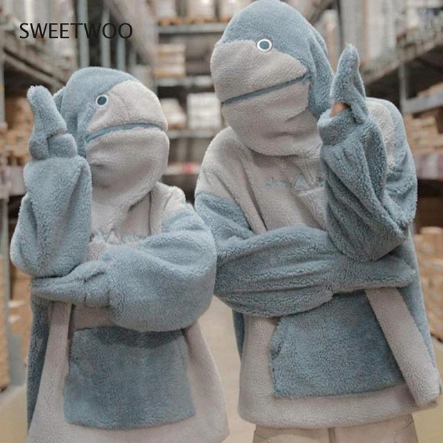  Womens Cute Shark Hoodie Long Sleeve Blue Kawaii Shark Shape  Hooded Pullover Sweatshirts Knitted Hoodie : Clothing, Shoes & Jewelry