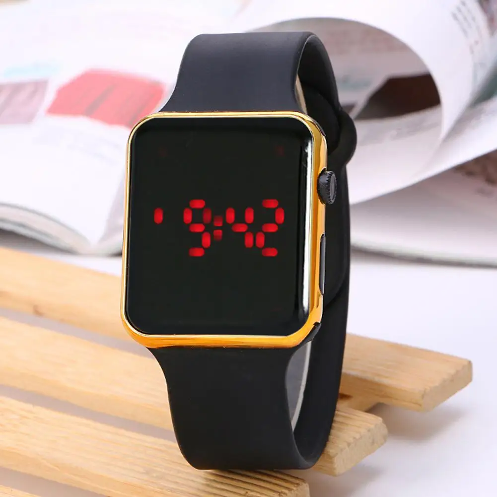 Gold Детские цифровые часы модные квадратные зеркальные поверхности силиконовый ремешок светодиодный спортивные наручные часы - Цвет: Gold