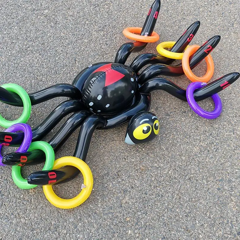 9pcs Ring Toss Game PVC Funny Inflatable Spider Decorative Ring Toss Toy Inflatable Toy Toss Game Party Toy Sports for Kids
