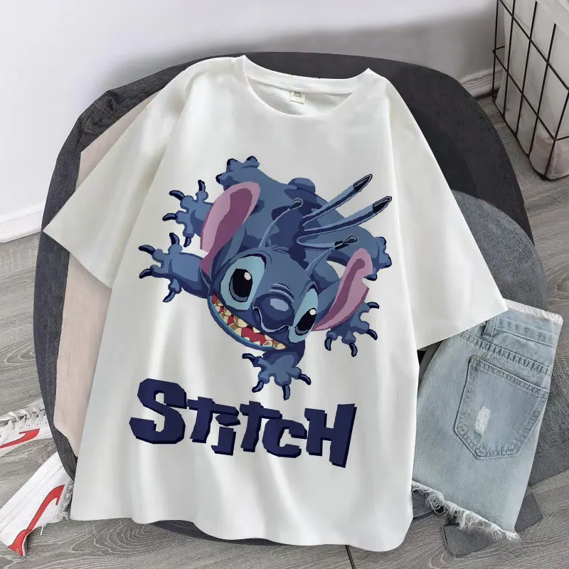 Harajuku T-shirt Disney Stitch Cartoon T-shirt Casual Street Kawaii Fashion T-shirt Men's and Women's Casual Oversized Top cheap t shirts