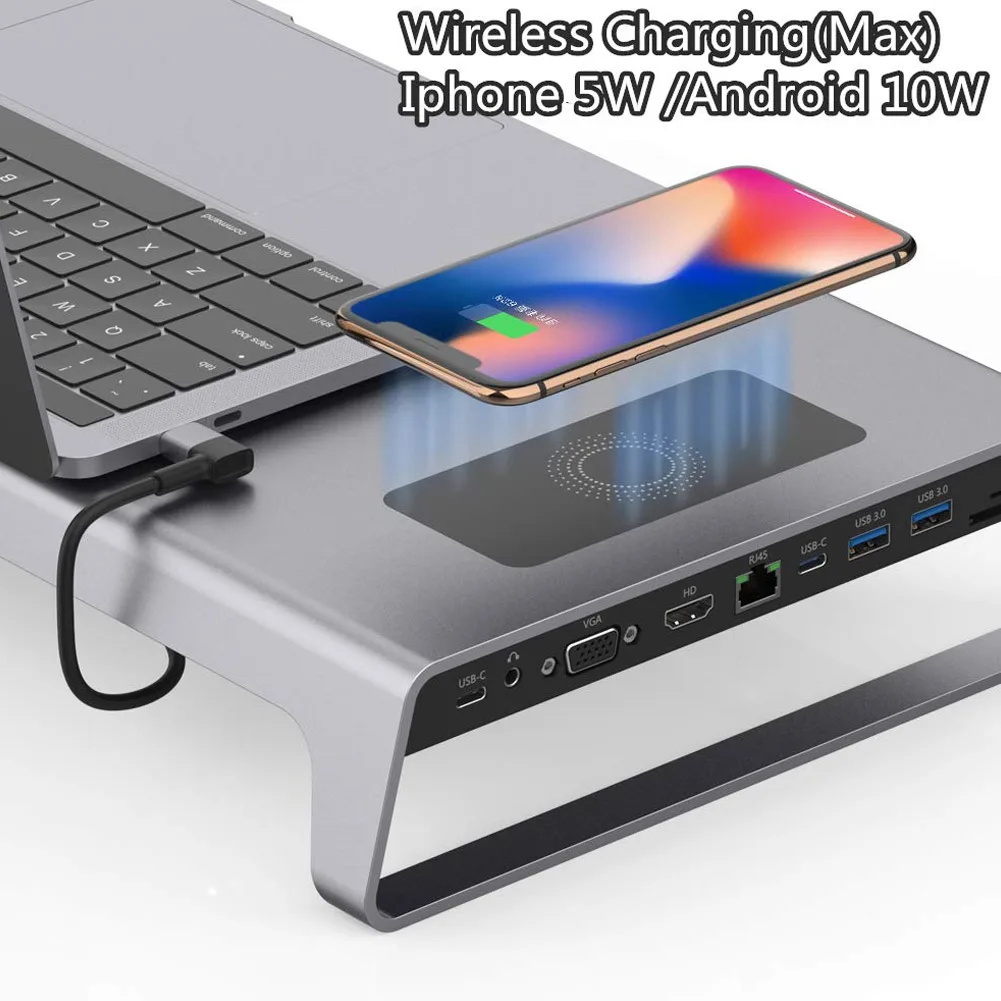 Высокое качество Алюминиевый Монитор подставка Док станция с USB C концентратор