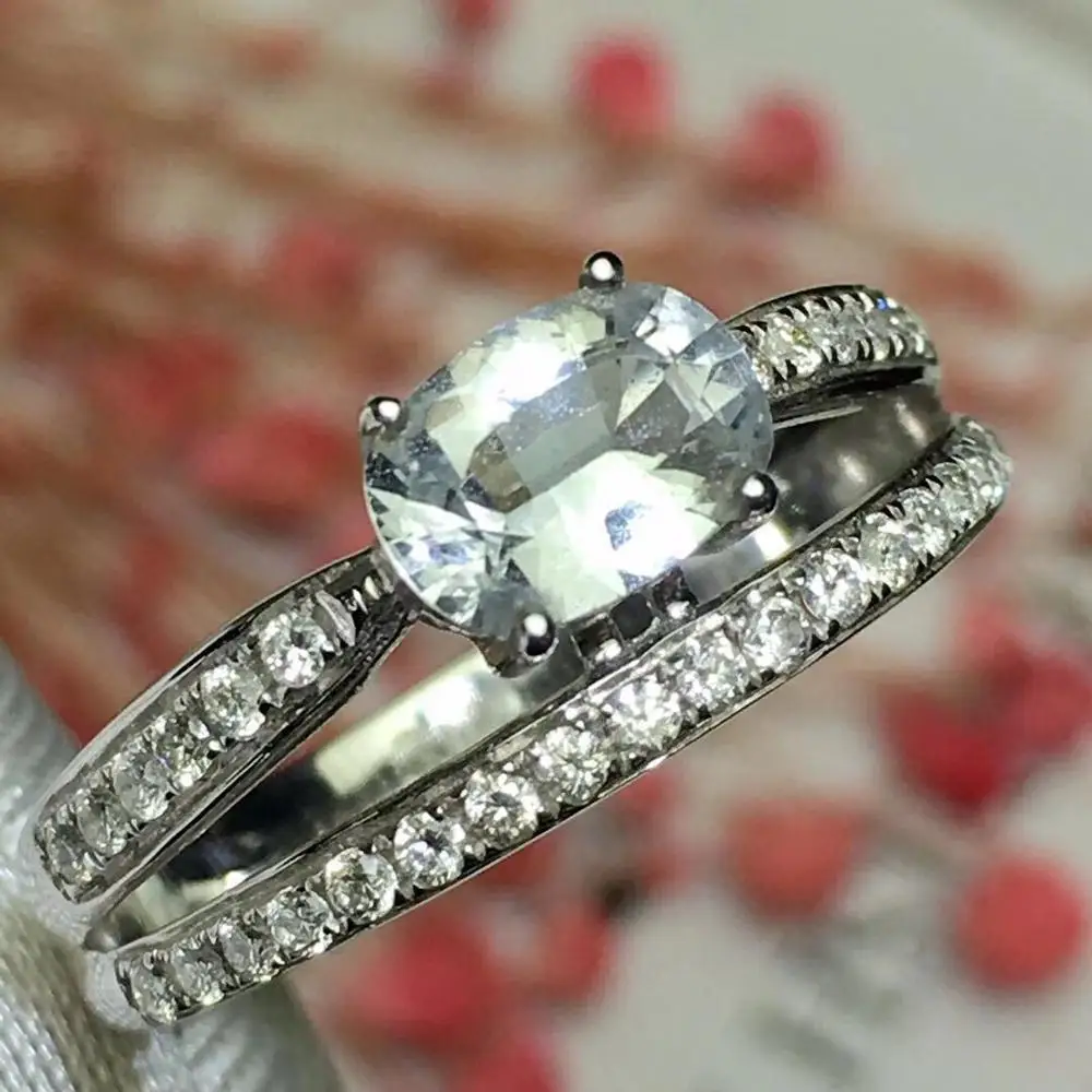 White Sapphire Ring Real Pure 18 K Natural White Sapphire Gemstones 1.1ct Diamonds Stone Female Ring