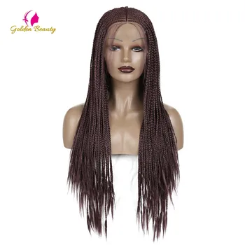

Lace 13×6 Black Micro Braids Synthetic Lace Front Wigs for Black Women with Baby Hair Cornrows Half Box Braided Wigs Gold Beauty