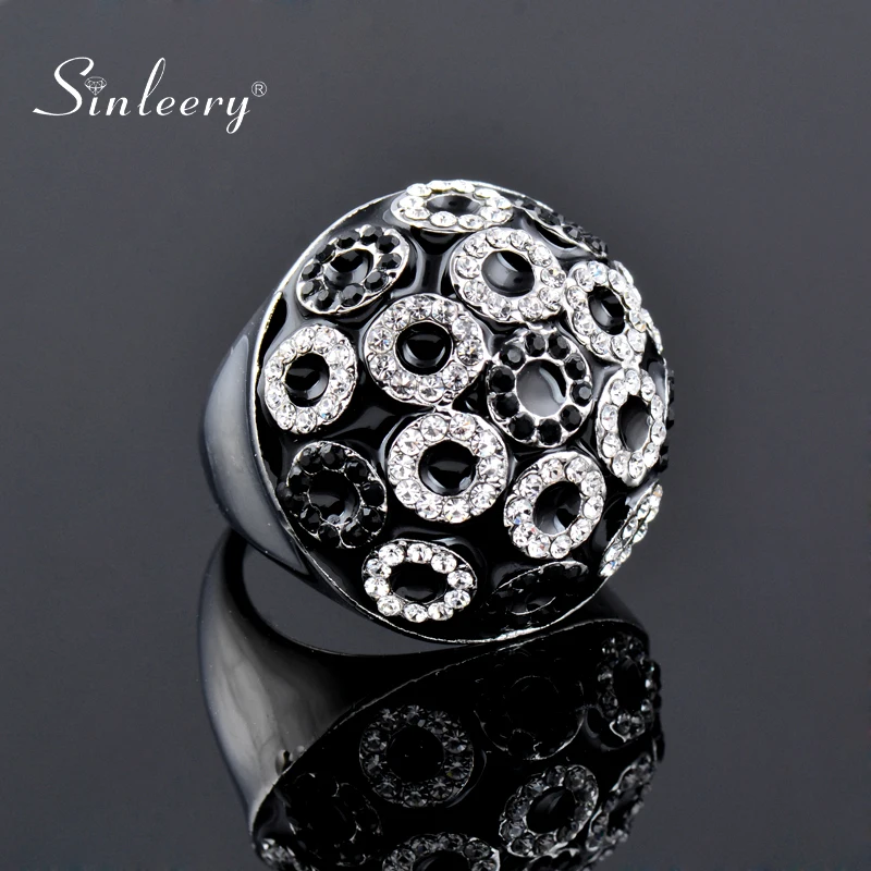 SINLEERY Unique Vintage Half Ball Round Black Enamel Big Rings Small Circles Cubic Zirconia Rings For Women Jewelry ZD1 SSO