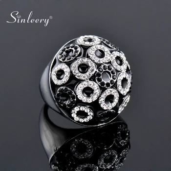 SINLEERY Unique Vintage Half Ball Round Black Enamel Big Rings Small Circles Cubic Zirconia Rings For Women Jewelry JZ169 SSO