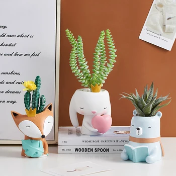 

Nordic Cute Cartoon Animal Resin Flower Pot Green Plants Dried Flower Potted Living Room Cafe Decoration Gift Vase Flowerpot