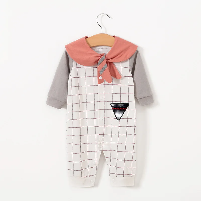 Children's clothing infant children's clothing fall 0-1 year navy tie conjoined long-sleeved cotton clothes