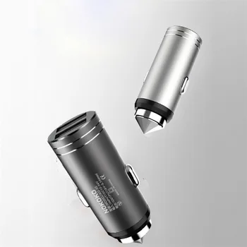 

200pcs Metal safety hammer Car Charger Quick Charge Dual USB Max 2.4A fast charging For iPhone Samsung Huawei oppo vivo xiaomi