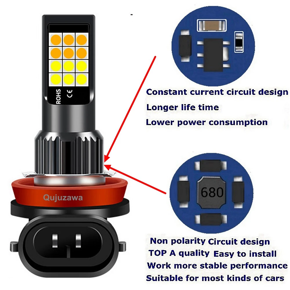 1Pcs Dual Colors H11 H8 9006 HB4 881 H27 3030 LED Auto Fog Lamp Car Anti Fog Light Bulb Yellow White
