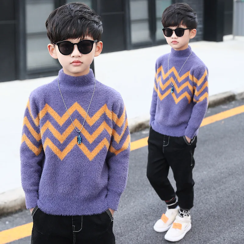 

CHILDREN'S Garment BOY'S Bar Mixed Colors Mink Cashmere Sweater Winter 18 New Style Big Boy Thick Sweater Base Shirt