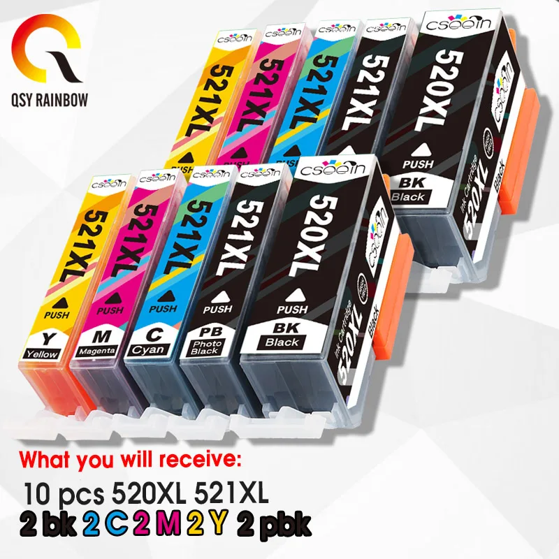 Совместимый картридж 10pk PGI-520 CLI-521 для Canon Pixma MP540 MP550 MP560 MP620 MP630 MP640 MP980 MP990 MX860 MX870 IP3600 |