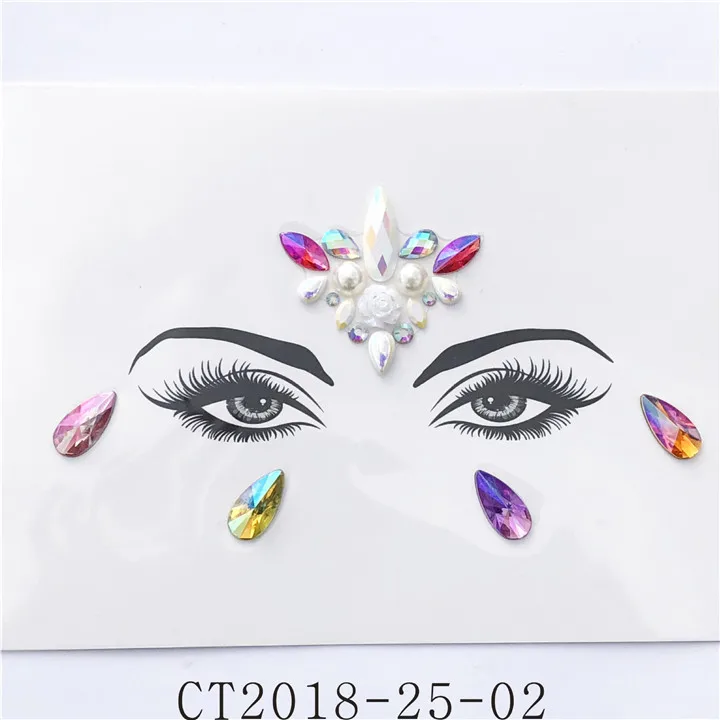 8    Fashion Acrylic Rhinestone Face Stickers For Women Halloween Christmas Birthday Party Decor Gemstone Forehead Face Sticker
