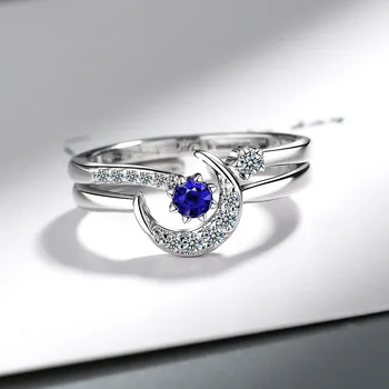 

New Arrival Blue CZ Zircon Moon Star Open Finger Ring 925 Sterling Silver Adjustable Rings Wedding Party Jewelry For Women Gifts