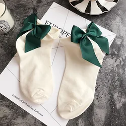 2022 Summer 1 Pair Lolita Style  Maiden Lovely Woman Candy Color Bow Short Cotton Socks High Quality