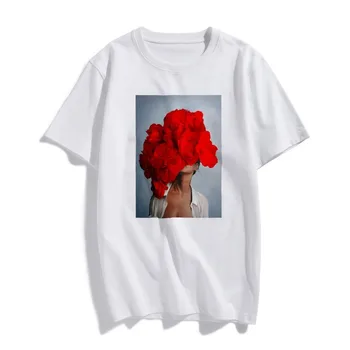 

Harajuku Aesthetics Women Tshirts Sexy Flowers Feather Print T-shirt Vogue Short Sleeve Top Tees Fashion Casual Couple T Shirt