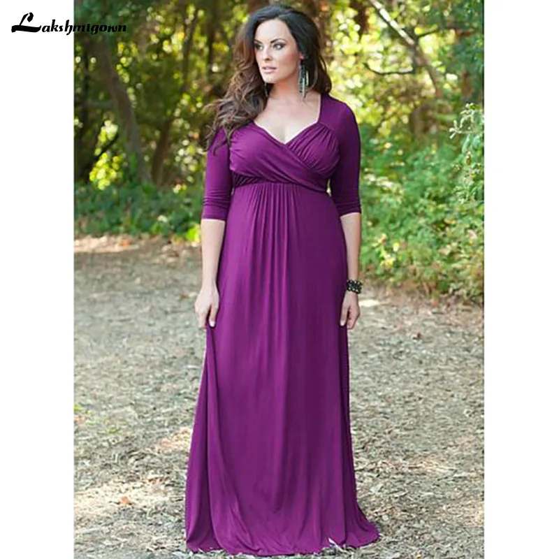 

Elegant Three Quarter A Line V Neck Pleats Chiffon Floor-Length Mother of the Bride Dresses For Wedding Guests 2022 lakshmigown