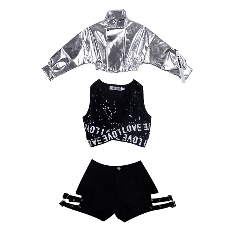 Vest Coat Pant Уличный танцевальный костюм в стиле хип-хоп для девочек детское серебряное пальто для джазовых танцев Детская одежда для сцены костюм для выступлений одежда в стиле хип-хоп детская одежда VDB1161 - Цвет: Vest Coat Pant