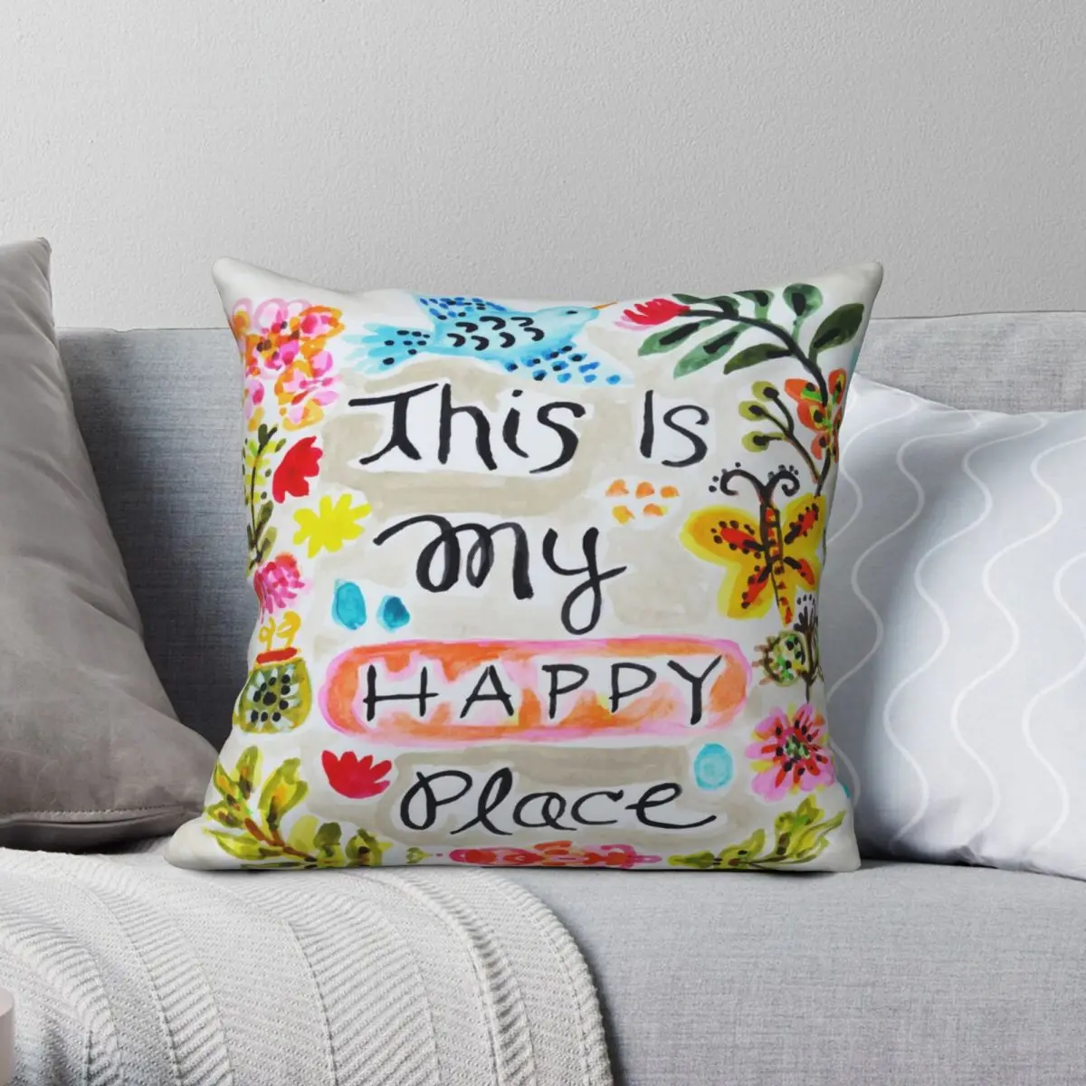 

This Is My Happy Place Square Pillowcase Polyester Linen Velvet Zip Decor Throw Pillow Case Room Cushion Cover