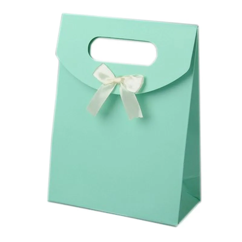 60 шт./лот, 16,3x12,3 см(6,4" x 4,84") бумажные подарочные пакеты с ленточным бантом для Дня Святого Валентина, свадебные подарки, упаковка - Цвет: Pale Turquoise
