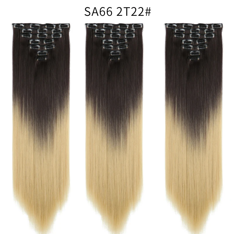 MERISI HAIR 22 Synthetic Deep Wave Hair Heat Resistant Light Brown Gray Blond Women Hair Extension Set Clip In Ombre Hair - Color: SA66 2T22