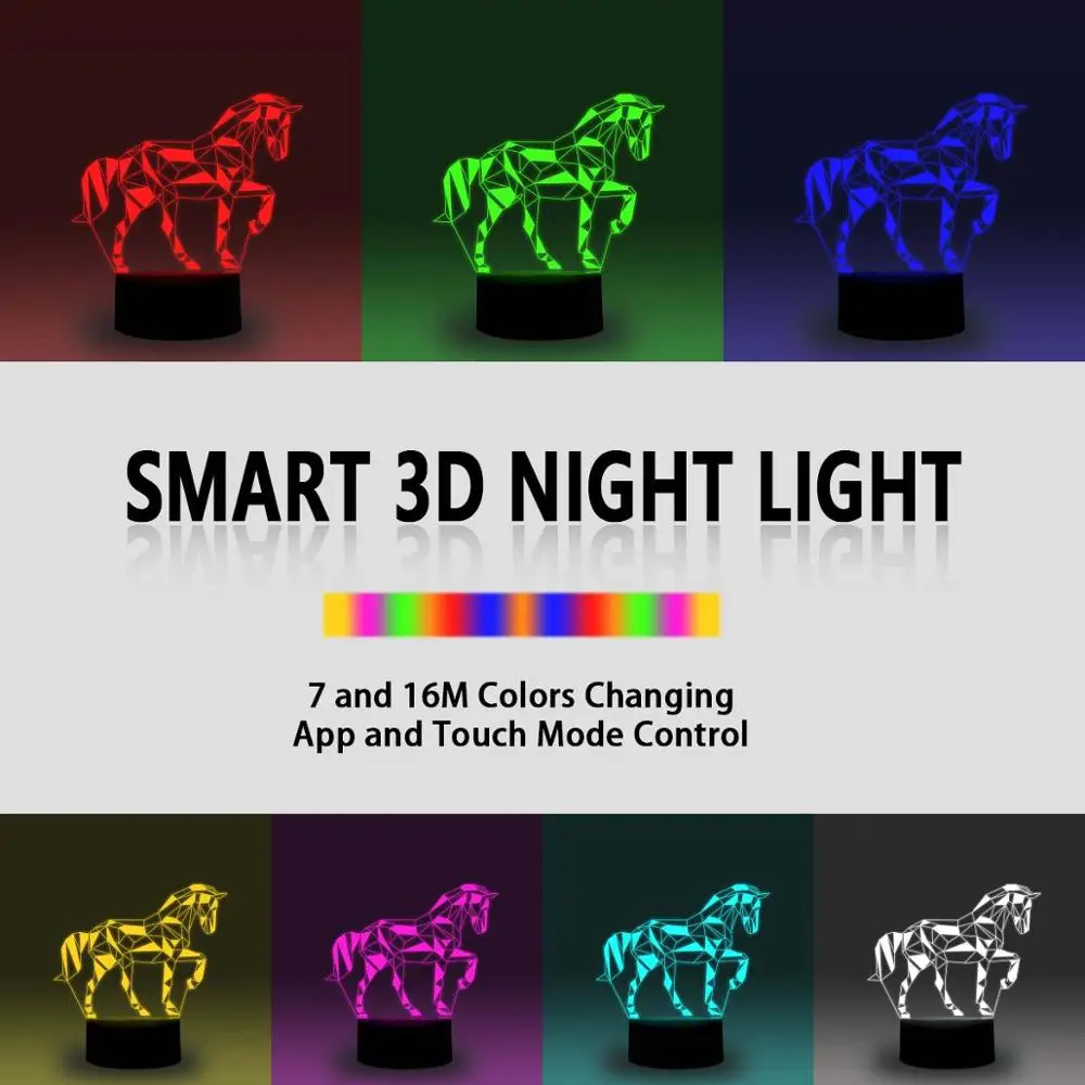 NiteApps 3D прогулочная лошадь ночник настольная Иллюзия украшение лампа подарок на день рождения приложение/сенсорное управление
