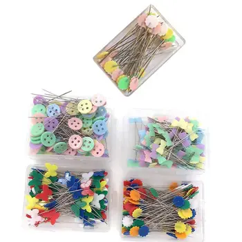 

500 Pcs Flat Button and Flower Head Pins,Straight Pins, Quilting Pins with Cases