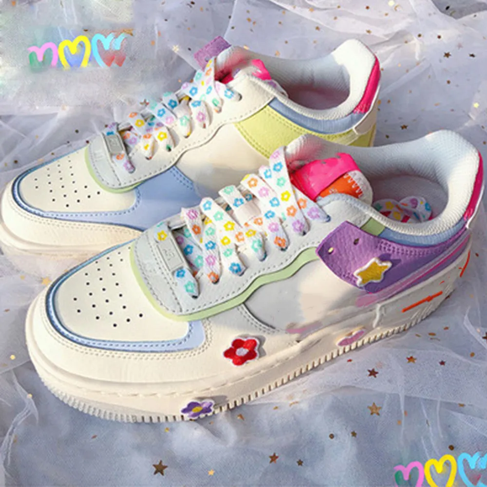 Shoelaces Sneakers Women Little-Daisies Canvas Cartoon Fashion 1pair High-Top Print