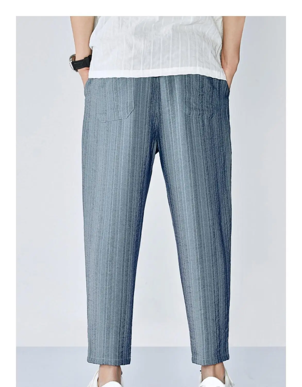 Summer nine points casual pants men's Japanese loose striped folds harem pants tapered youth men's pants
