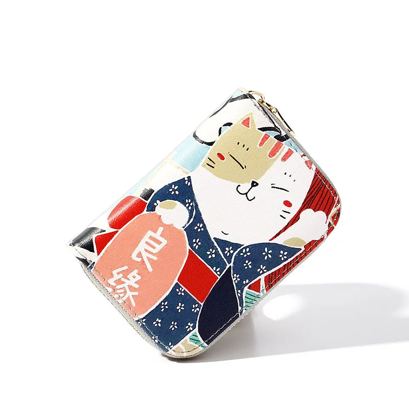 Кошелек на молнии с мультяшным рисунком KANDRA, Женский кошелек с рисунком кошки из искусственной кожи, многофункциональный органайзер, кредитный держатель для карт, маленький клатч - Цвет: W534 Gray