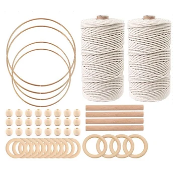 

Macrame Rope Kit,m Natural Cotton Macrame Cord with Wooden Sticks,Wooden Beads,Macrame Kit for Plant Hangers,Diy Craft