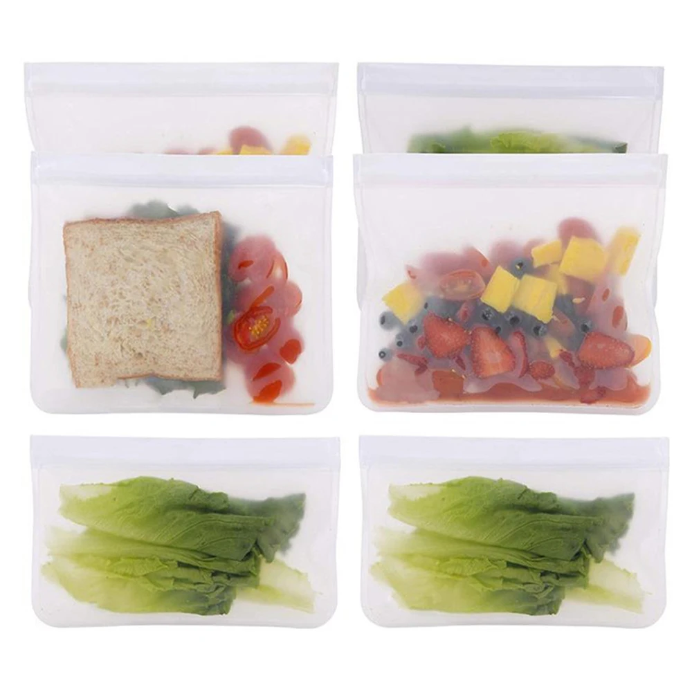 Useful 12pcs Silicone Food Storage Containers Leakproof Containers Reusable Stand Up Zip Shut Bag Cup Fresh Bag Food Storage Bag