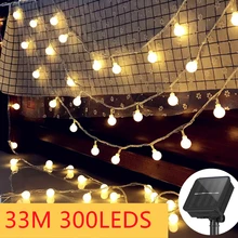 Guirlande solaire à 300LED pour l'extérieur, boule lumineuse féerique, décoration pour noël, maison, mariage, fête du nouvel an 