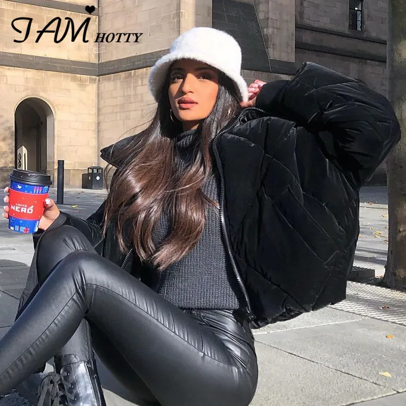 IAMHOTTY бархатная Толстая модная женская парка зима 2021 элегантная теплая пуховая