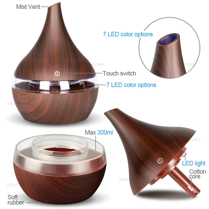 DEKAXI 300ML Aroma essential oil diffuser wood mistmaker portable usb air humidifier aroma diffuser