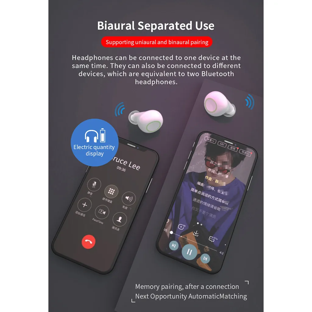 Binmer Bluetooth наушники беспроводные Bluetooth 5,0 спортивные наушники водонепроницаемые и долговечные басовые беспроводные наушники Headset-L109
