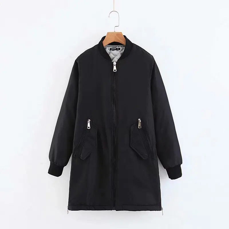 

Autumn And Winter New Style Europe And America WOMEN'S Dress-Style Solid Color Multi-Zipper Mid-length Cotton-padded Clothes Pil