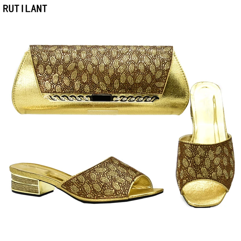 

New Nigerian Party Shoe and Bag Sets African Women Wedding Shoes and Bag Set Decorated with Rhinestone Bag and Shoes Set Italy