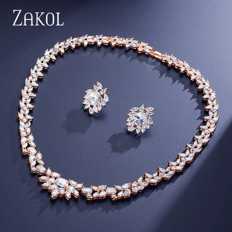 ZAKOL Роскошный Белый Цвет капли воды кластер AAA+ кубический цирконий Модный комплект ювелирных изделий для невесты свадебные украшения Drees FSSP156